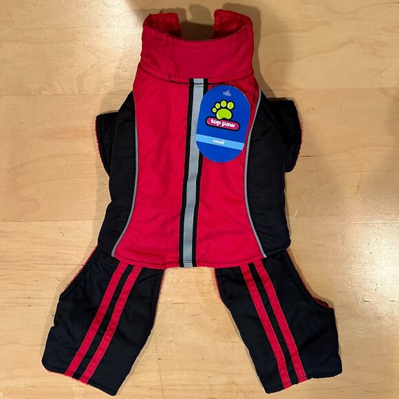 Top Paw Red & Black Fleece-Lined Dog Snowsuit Coat Size Small - Picture 1 of 9